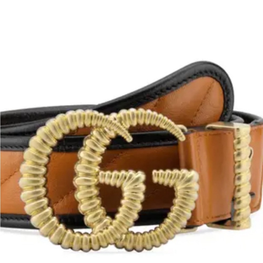 Gucci logo buckle belt Matlasse leather belt cognac and black